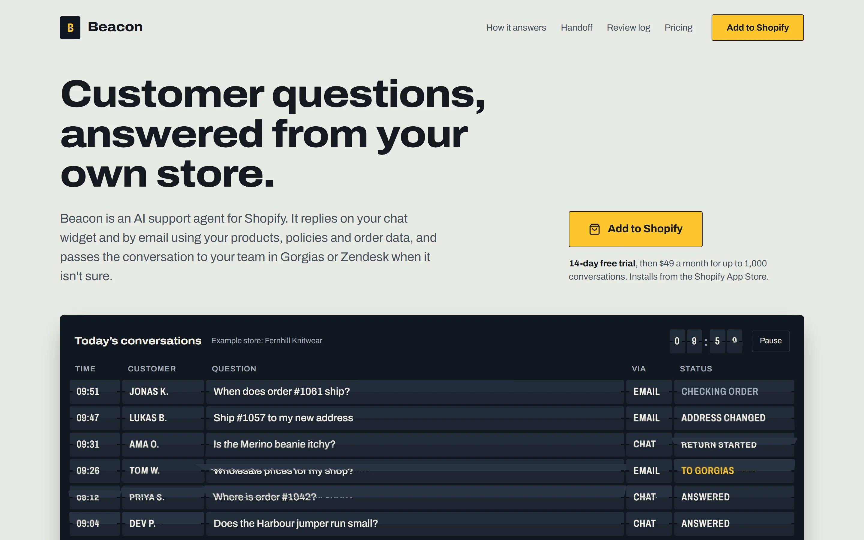 Beacon, An AI support agent for shops, built as a departures board